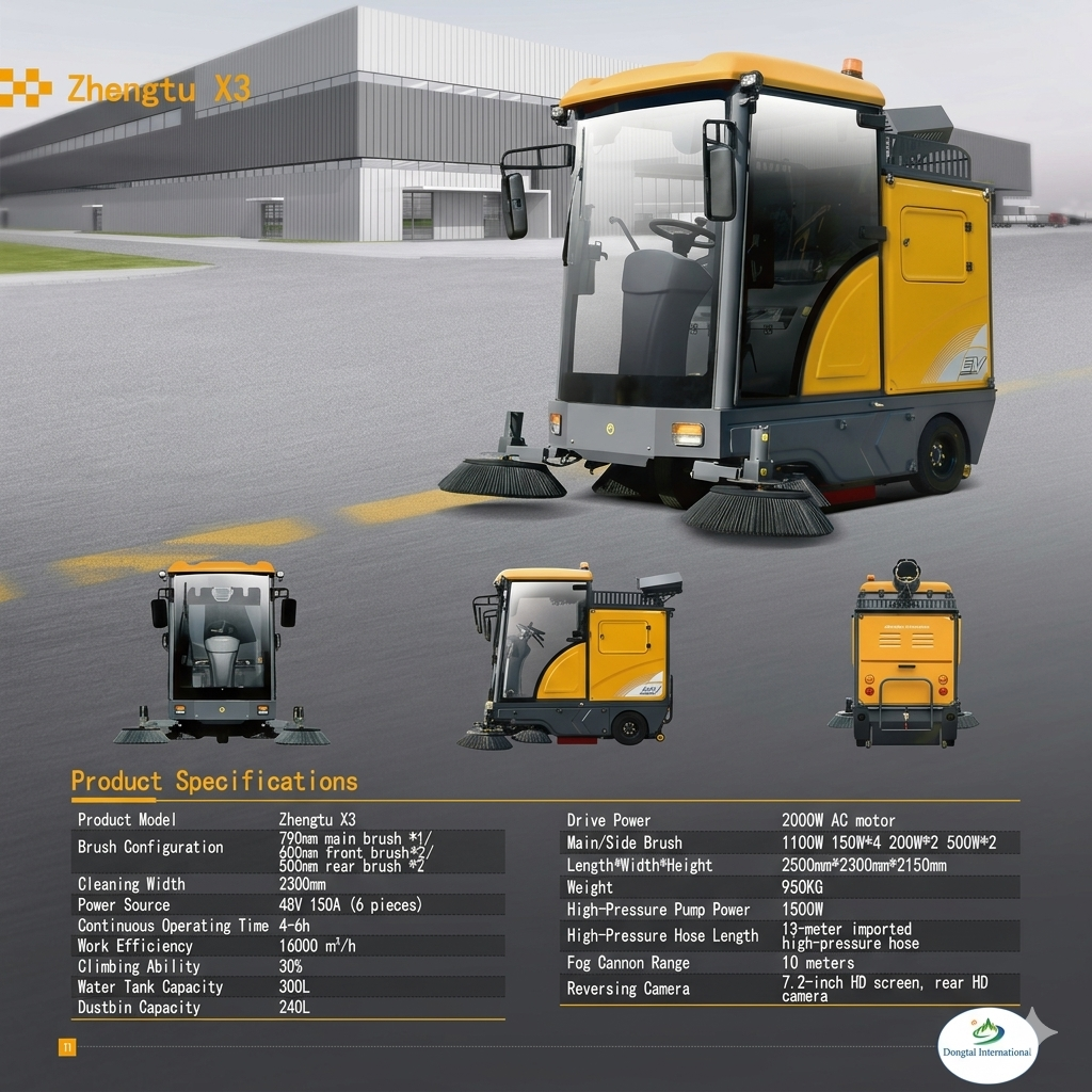 zhengtu-x3-electric-road-sweeper-compact-efficient-street-cleaning-machine